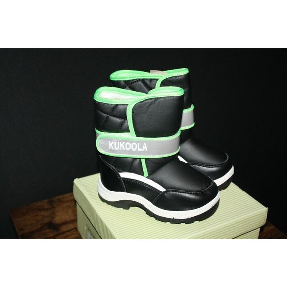 AXZ-Adorababy Black Green Snow Boots Size 8 Toddler Kukoolla Fleece Lined NEW - Picture 2 of 5